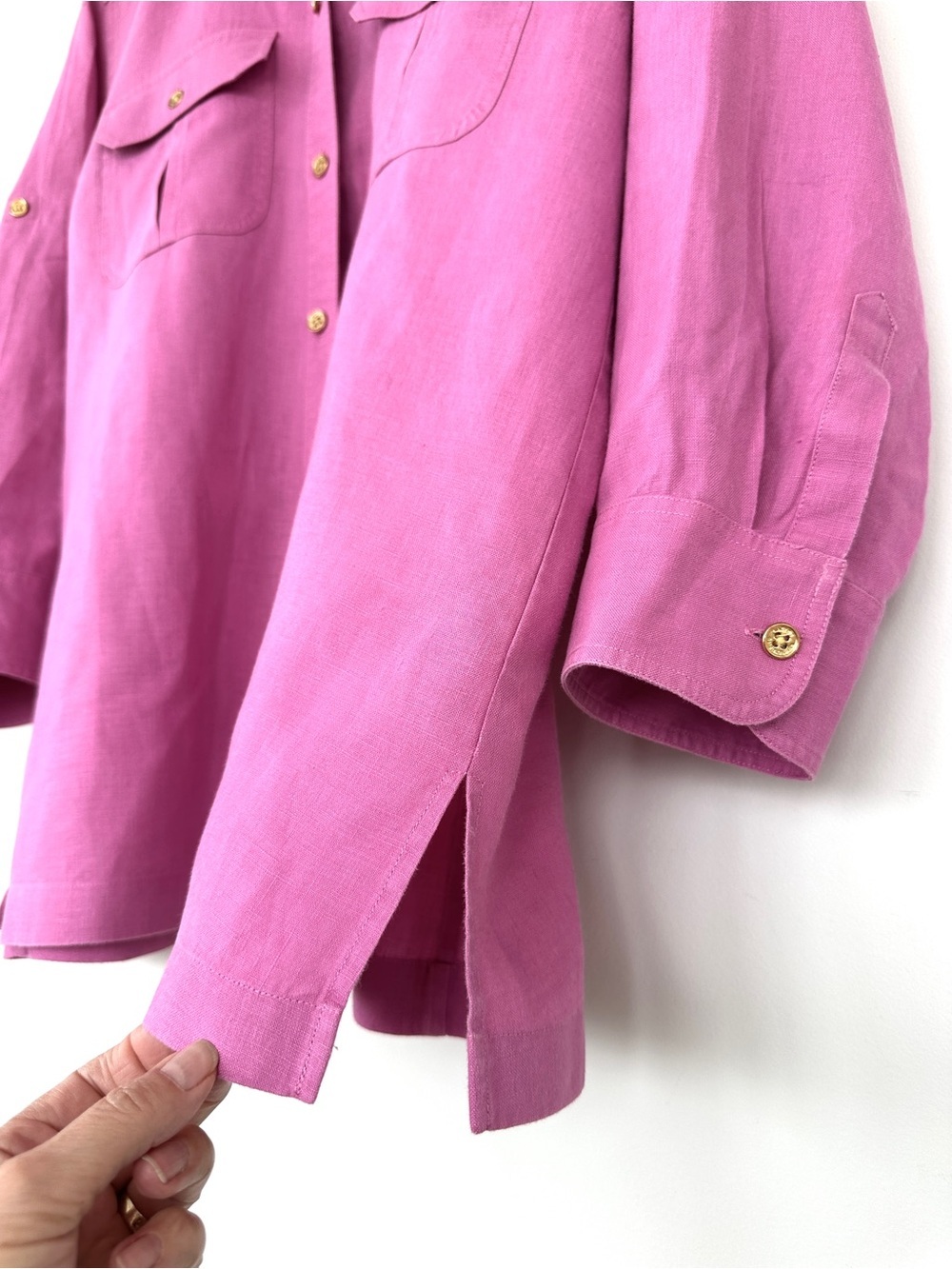 Lauren Ralph Lauren Pink Utility Button-Up Shirt, Roll Tab Sleeves, π― Linen - Picture 6 of 13